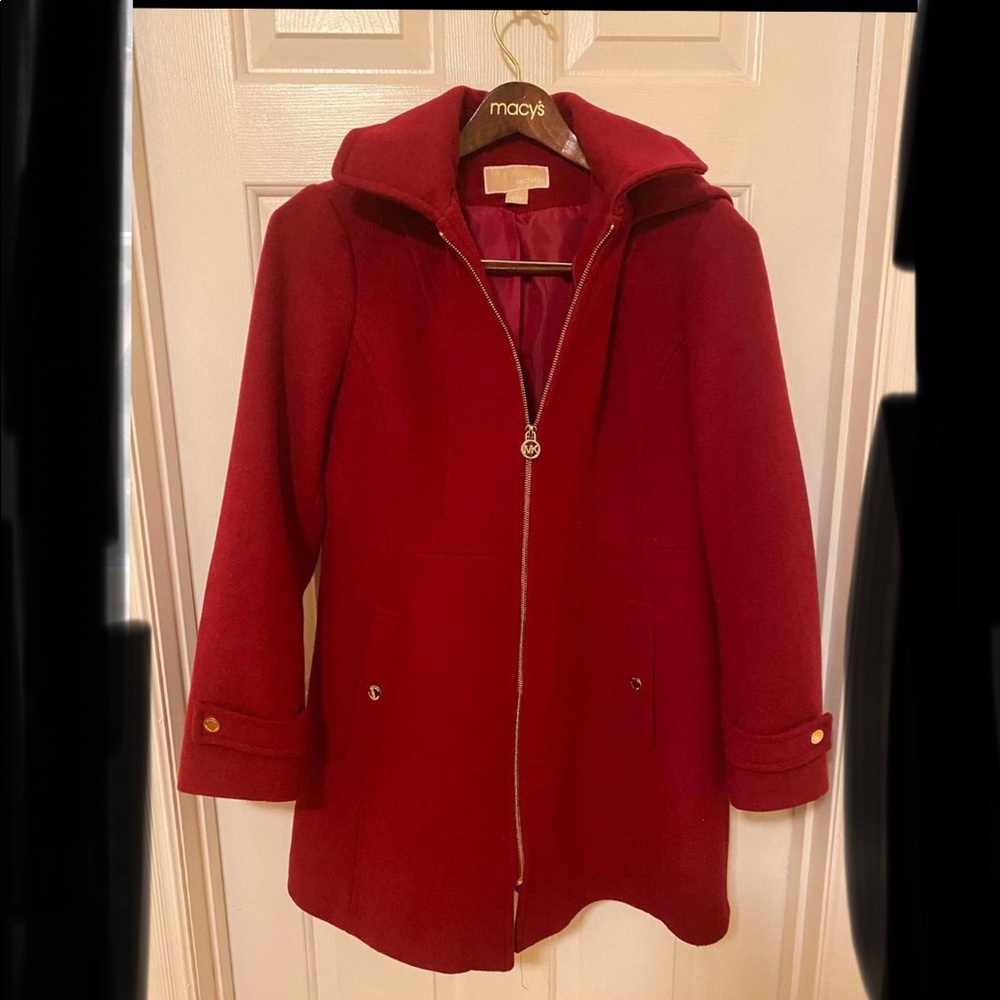 Red Michael Kors trench/pea coat size large luxury